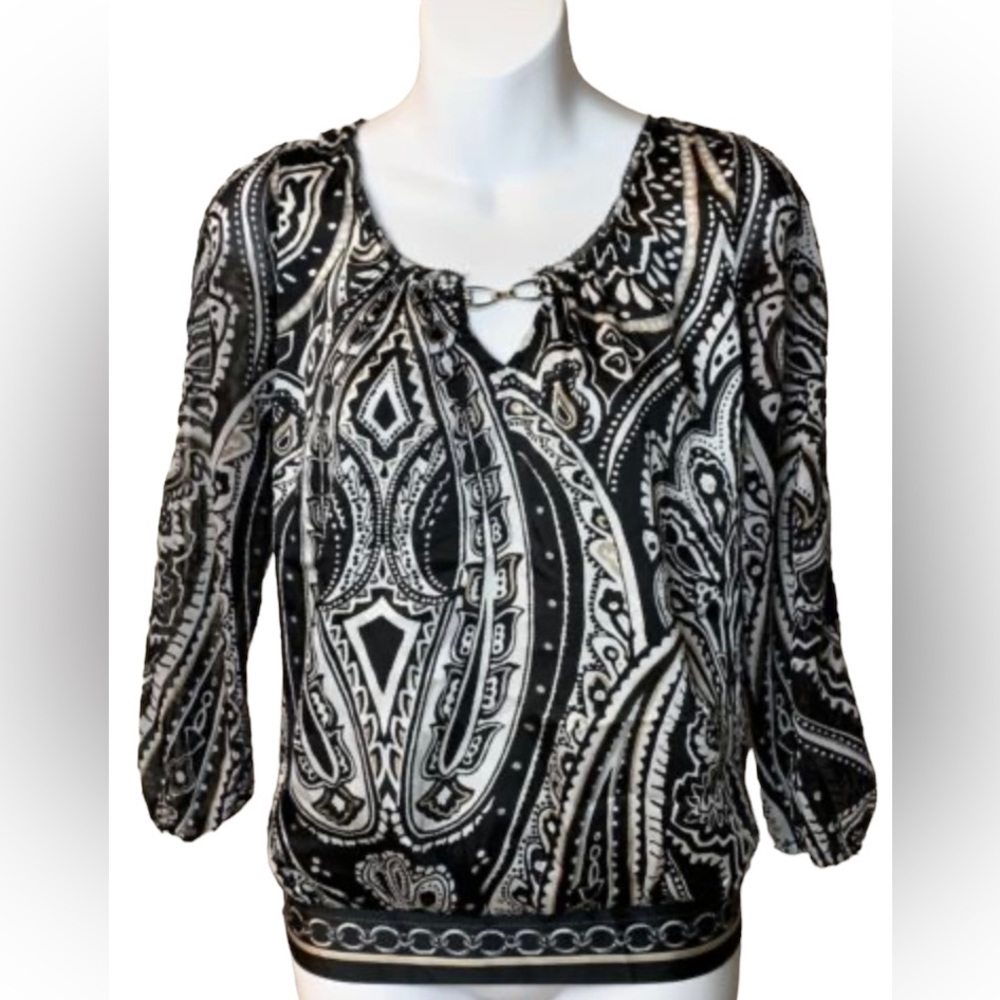 White House Black Market Black and White Paisley Blouse